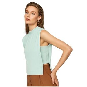 MOTF Green Blue High Neck Boxy Tank Top Shirt